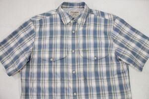 FILSON C.C. FILSON Men's Blue Plaid Short Sleeve Hiking Fishing Shirt SMALL